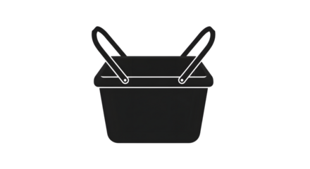 Black silhouette of a picnic basket isolated on transparent background simple and minimalist design for outdoor dining, food storage, and leisure activities