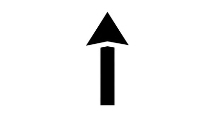 A simple black arrow pointing upwards isolated on transparent background, representing direction, navigation, or advancement, with a minimalist and clean design