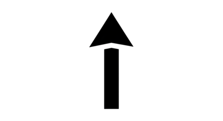 A simple black arrow pointing upwards isolated on transparent background, representing direction, navigation, or advancement, with a minimalist and clean design