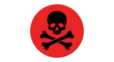 Skull and crossbones on a red circle isolated on transparent background symbol of danger, warning, and toxicity simple design for hazard awareness, representing caution and risk