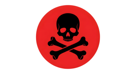 Skull and crossbones on a red circle isolated on transparent background symbol of danger, warning, and toxicity simple design for hazard awareness, representing caution and risk