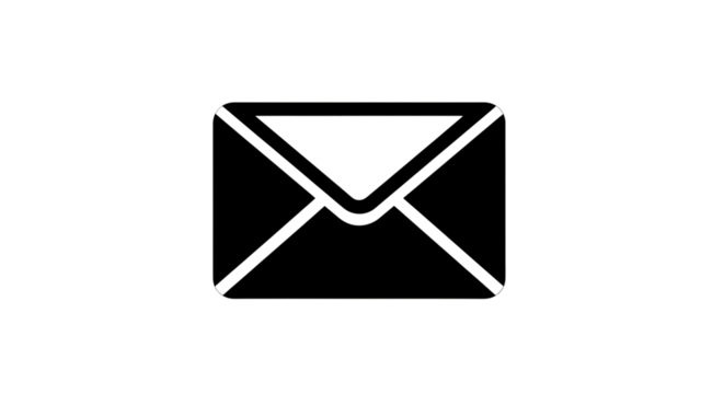 Black silhouette of an email envelope isolated on transparent background symbol of communication, message, and correspondence in a simple and minimalist design