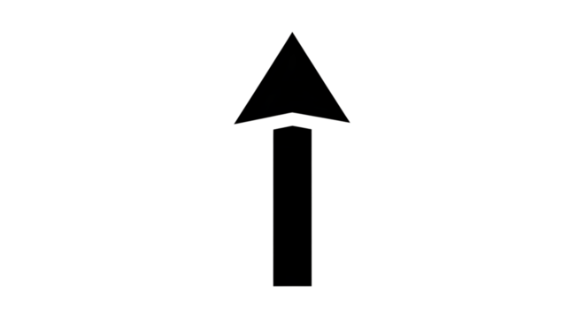 A simple black arrow pointing upwards isolated on transparent background, representing direction, navigation, or advancement, with a minimalist and clean design
