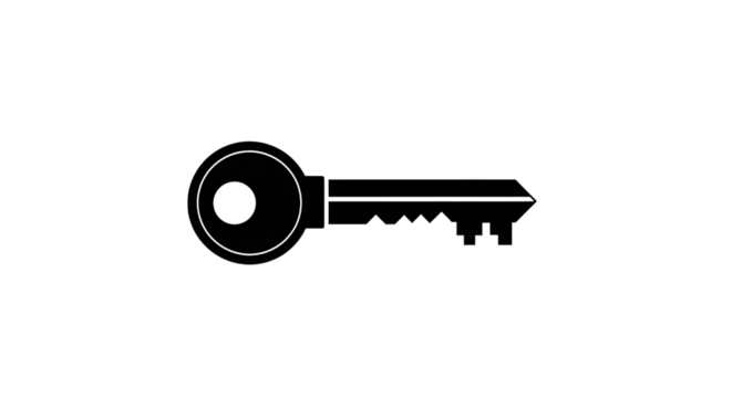 Illustration of a black key isolated on transparent background symbol of access, security, and unlocking potential simple design for various applications, representing solutions and opportunities
