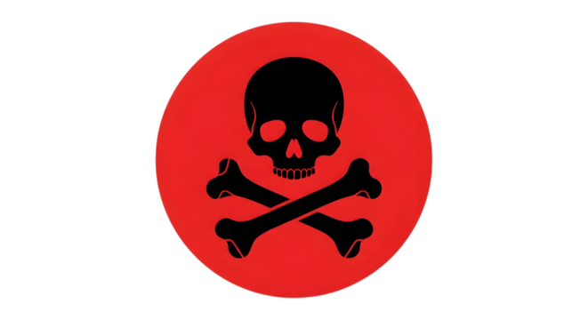 Skull and crossbones on a red circle isolated on transparent background symbol of danger, warning, and toxicity simple design for hazard awareness, representing caution and risk