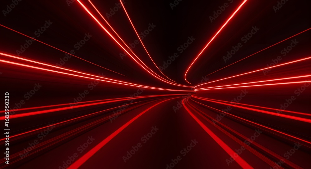 Poster futuristic tunnel with glowing red lines, creating an impression of high speed and forward motion.