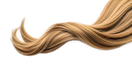 A strand of blonde hair with highlights, isolated on transparent background perfect for beauty, fashion, and hair care themes, showcasing a natural and healthy look