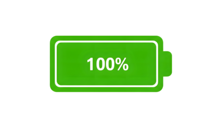 Green battery with 100 charge isolated on transparent background this vibrant illustration represents full power and energy, ideal for technology and sustainability themed designs