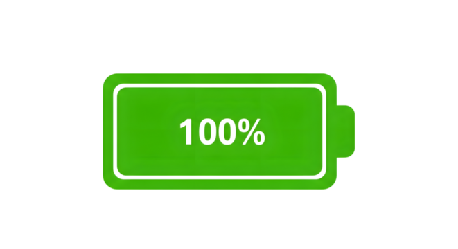 Green battery with 100 charge isolated on transparent background this vibrant illustration represents full power and energy, ideal for technology and sustainability themed designs