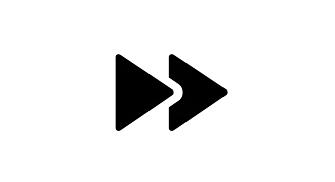 Fast forward icon in black, a simple and modern design element for media player controls or navigation, isolated on transparent background