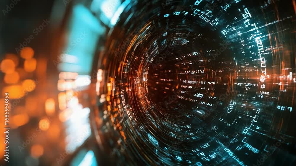 Poster digital tunnel transmitting data stream in cyberspace