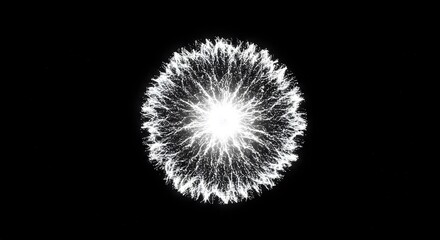 Obraz premium Abstract burst of white light against black, radiating energy, spherical formation, luminous and captivating.