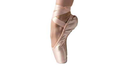 A closeup of a pink satin ballet pointe shoe, showcasing the elegance and precision of dance, isolated on transparent background a symbol of grace, skill, and dedication in ballet