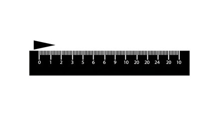 Fototapeta premium Black ruler with a sliding indicator isolated on transparent background for measuring length, distance, or drawing straight lines in various applications, such as engineering or education