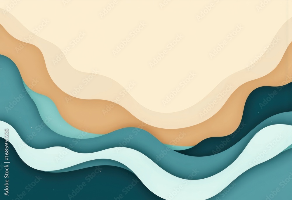 Poster abstract biomorphic design featuring flowing waves in soft colors