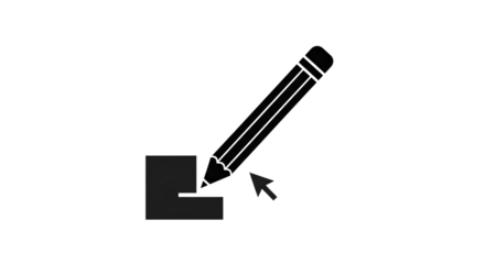 A pencil drawing a square isolated on transparent background the pencil is black and the square is also black the image is simple and clean, with a focus on the pencil