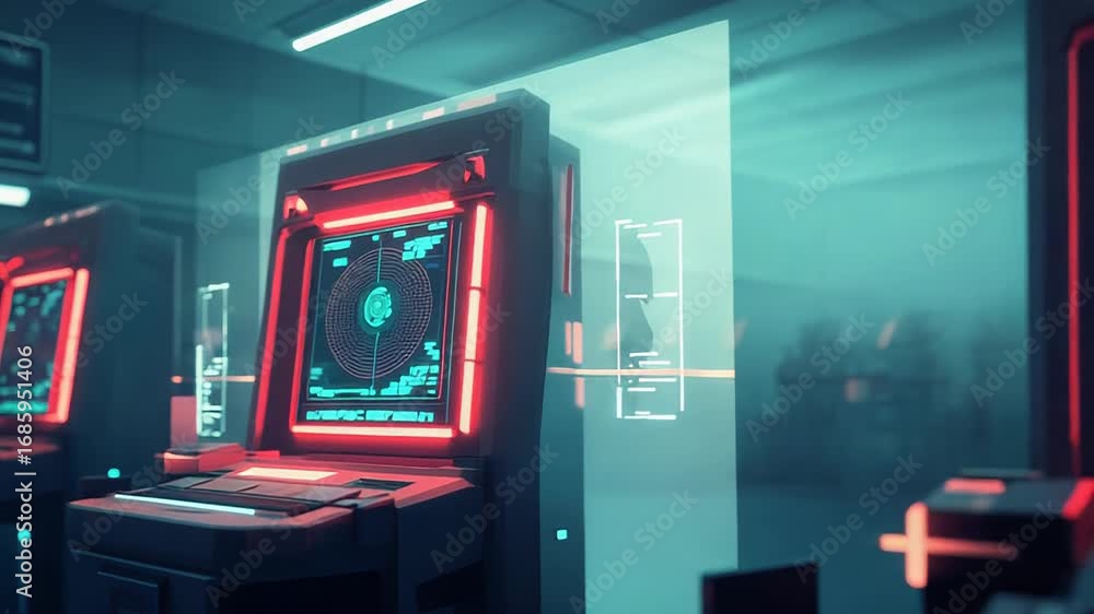 Poster futuristic computer interface displaying medical scan in high tech laboratory