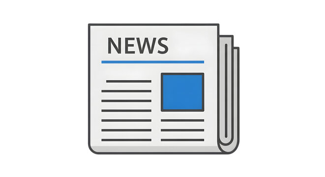 Illustration of a newspaper with the word news on the front page, isolated on transparent background symbolizes current events, journalism, and information dissemination in a simple graphic