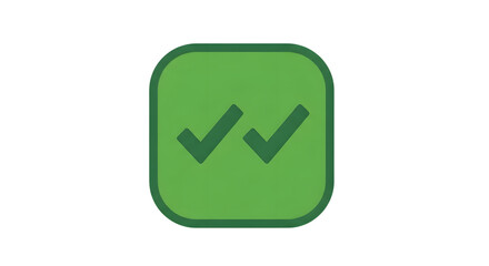Double check mark in green square isolated on transparent background, signifying confirmation, approval, and completion, representing task completion and positive affirmation