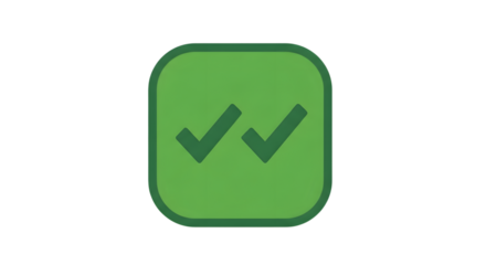 Double check mark in green square isolated on transparent background, signifying confirmation, approval, and completion, representing task completion and positive affirmation