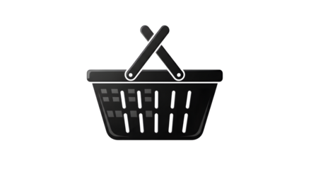 A black shopping basket isolated on transparent background, perfect for ecommerce, retail, and grocery themes, symbolizing shopping, purchase, and consumerism in a simple design