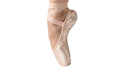 Elegant ballet pointe shoe isolated on transparent background closeup of a satin ballet shoe, showcasing the grace and precision of dance, perfect for ballet themed designs