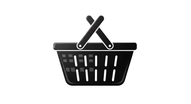 A black shopping basket isolated on transparent background, perfect for ecommerce, retail, and grocery themes, symbolizing shopping, purchase, and consumerism in a simple design - Powered by Adobe
