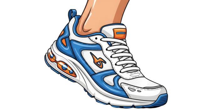 A stylish running shoe isolated on transparent background, ideal for fitness, sports, and athletic themes, showcasing footwear, exercise, and active lifestyle in a vibrant design