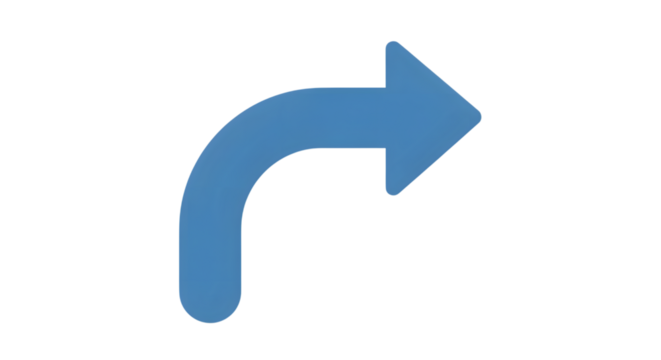 Blue turn right arrow isolated on transparent background simple and clean vector illustration of a blue arrow pointing to the right, ideal for navigation and direction