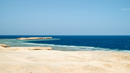 View of the neighboring beach areas of an Egyptian hotel near Marsa Alam, Egypt.