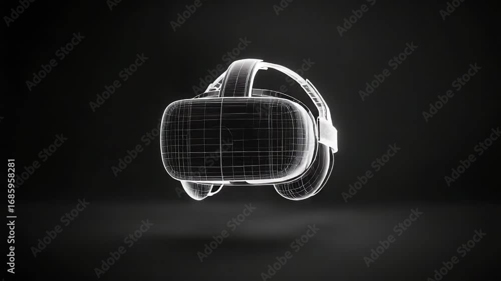 Poster wireframe vr headset floating on dark background representing virtual reality