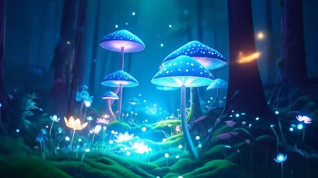 Glowing mushrooms fantasy forest