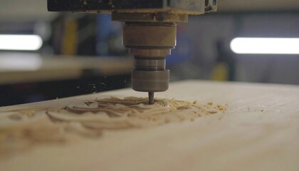 Close-up of a CNC router carving wood