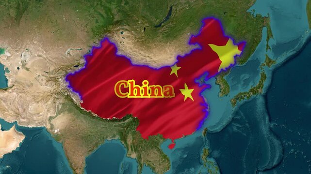 China Map 3d 4k with Flag Political and Physical Borders china map animation with satellite 3d 4k view 