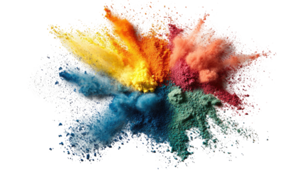 Exploding colors burst outward in a vibrant array of hues against a black backdrop.  Powdered pigments radiate in a dynamic, symmetrical explosion