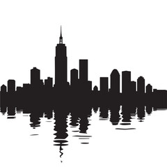 Obraz premium City Skyline Reflection Black and white illustration