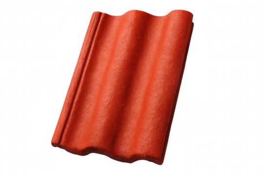 Weathered red clay roof tile, clean isolated background highlighting traditional architectural material for design rendering