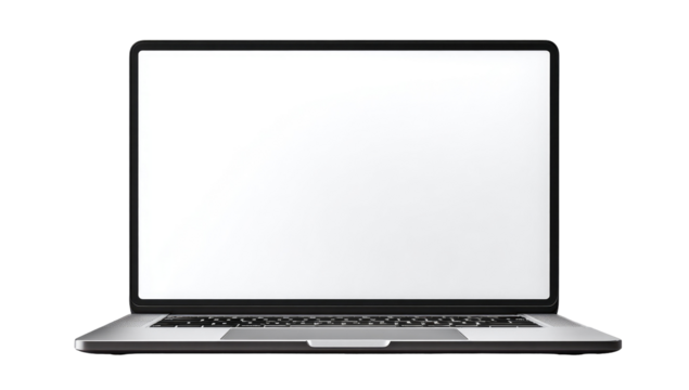 Laptop with blank screen, silver frame