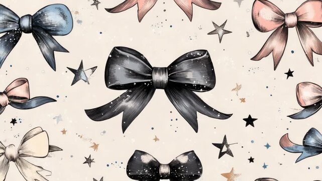 Chic bow patterns and star accents on light background