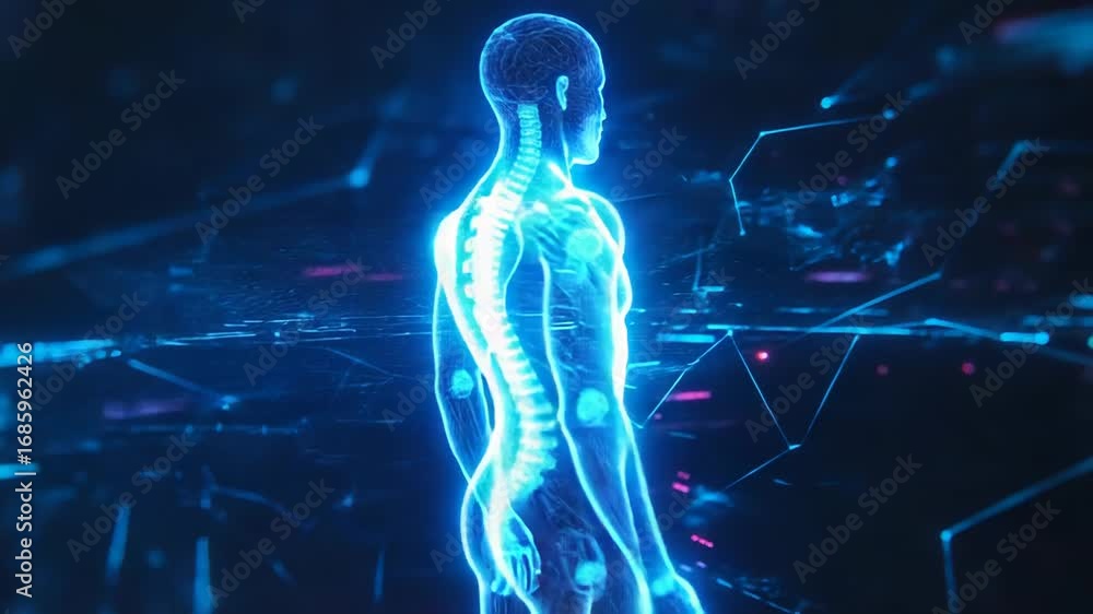 Aufkleber futuristic hologram showing human body structure with glowing lines and data points