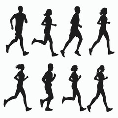 Silhouettes of People Running