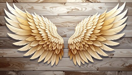 Detailed golden wings on wood