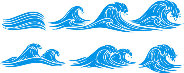 Set of sea wave silhouette isolated on white background. 