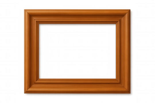 Empty wooden picture frame with transparent background isolating the frame, perfect for showcasing artwork or photos
