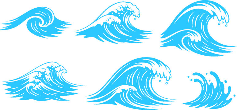 Set of sea wave silhouette isolated on white background. 