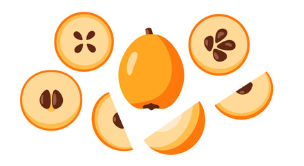 Vibrant loquat arrangement with playful geometric sections in cartoon style