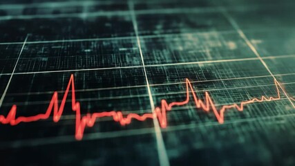Red electrocardiogram line showing heart activity on digital grid background - Powered by Adobe