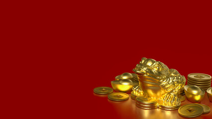 The Gold lucky Feng shui Toad for religion concept 3d Rendering.