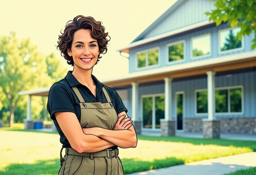Outdoor program coordinator smiling confidently near a seasonal facility building