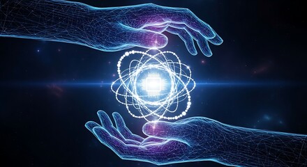 Future Technology Concept: Digital Hands Enveloping Quantum Chip